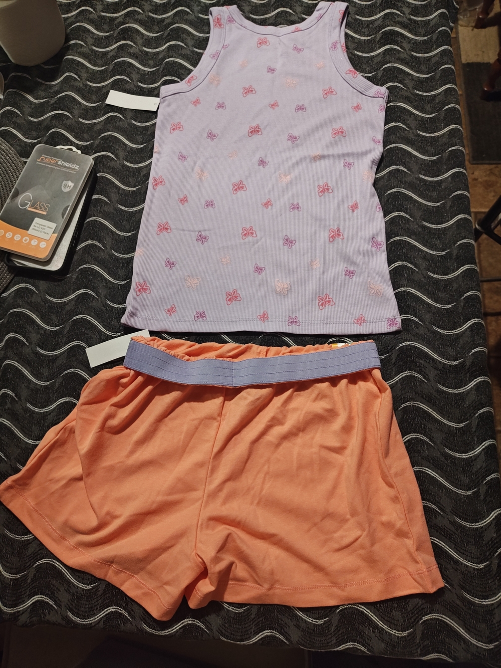 wonder nation Lavender Butterfly Tank Top and Coral Shorts Set